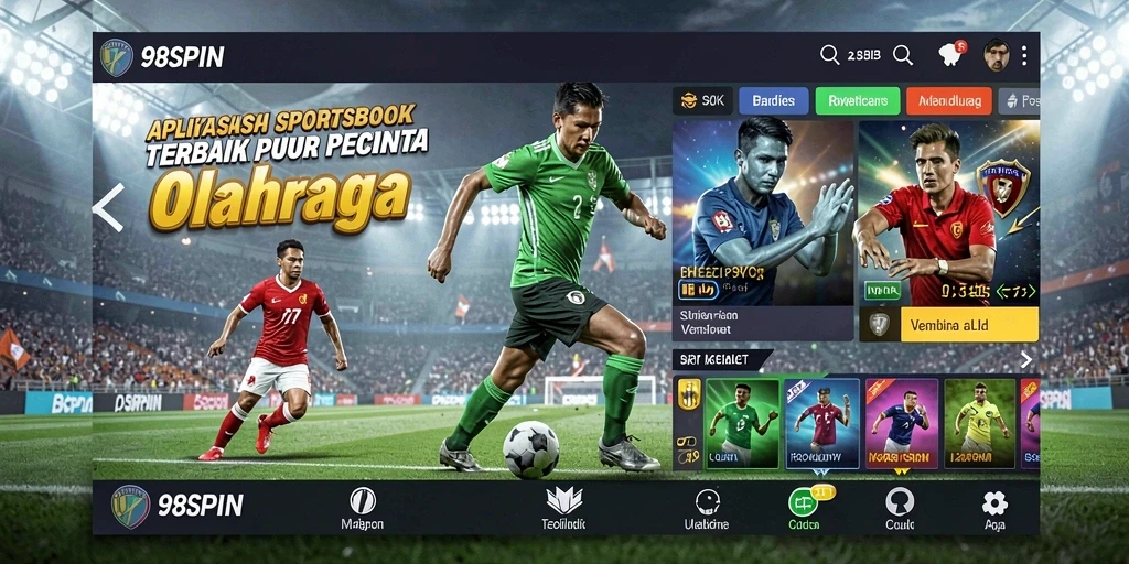 Tampilan dominan aplikasi 98SPIN dengan berbagai pilihan taruhan olahraga.