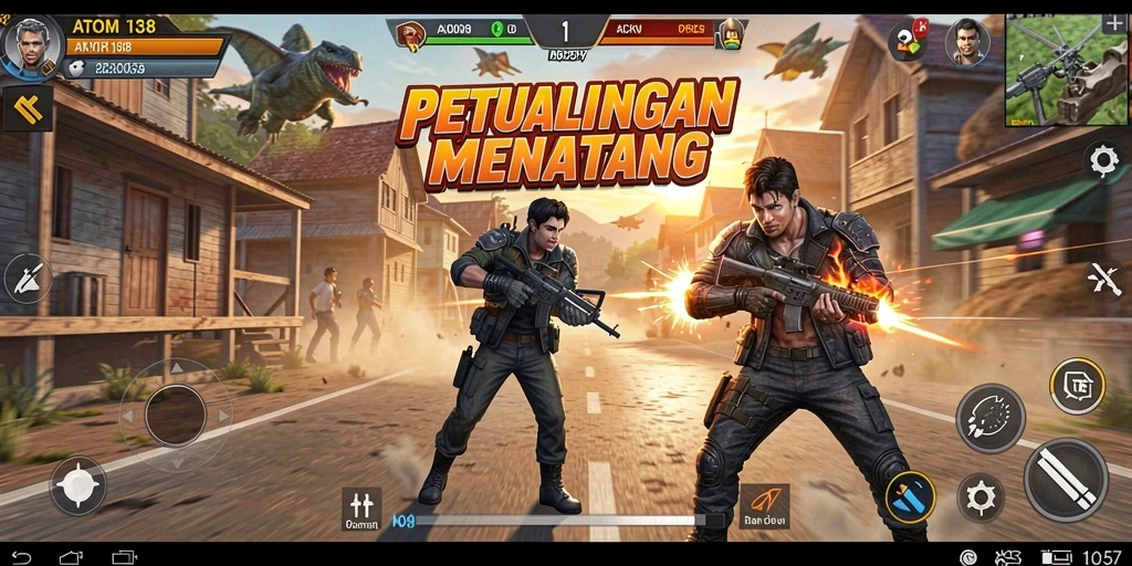 Screenshot ATOM138 menampilkan aksi menegangkan saat menghadapi musuh di arena.