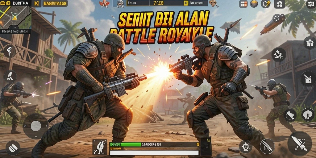 Tampilan gameplay seru dalam pertempuran Battle Royale