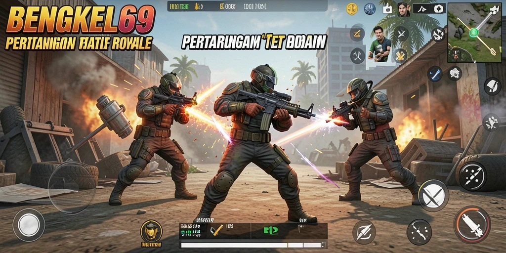 Gameplay mendebarkan dalam BENGKEL69 dengan tantangan Battle Royale.