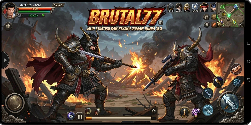 Screenshot BRUTAL77 menampilkan pertempuran taktis yang intens.