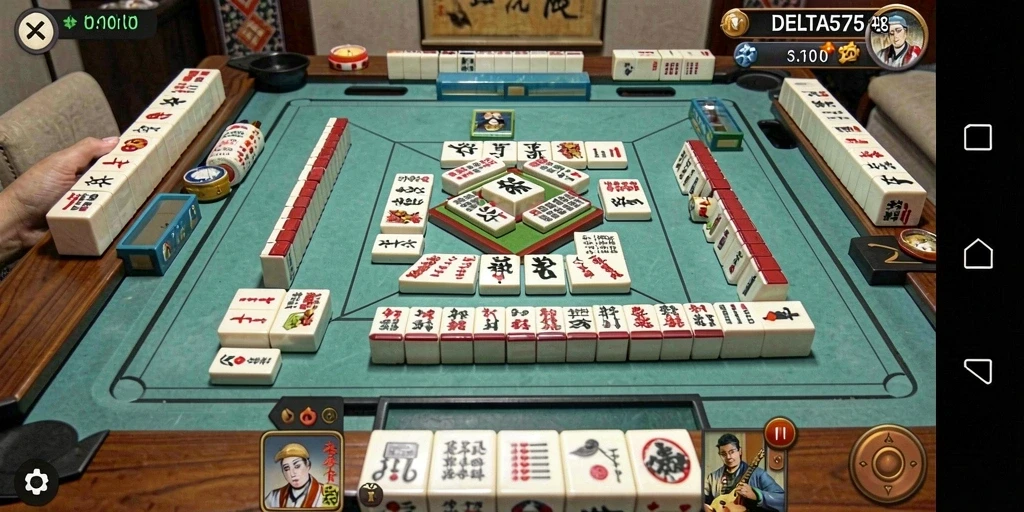 Screenshot DELTA575 menunjukkan gameplay Mahjong yang seru dan interaktif.