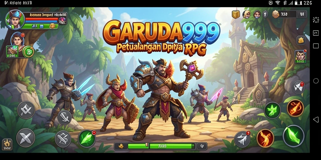 Screenshot utama GARUDA999 menampilkan pertarungan epik di dunia RPG yang menakjubkan.