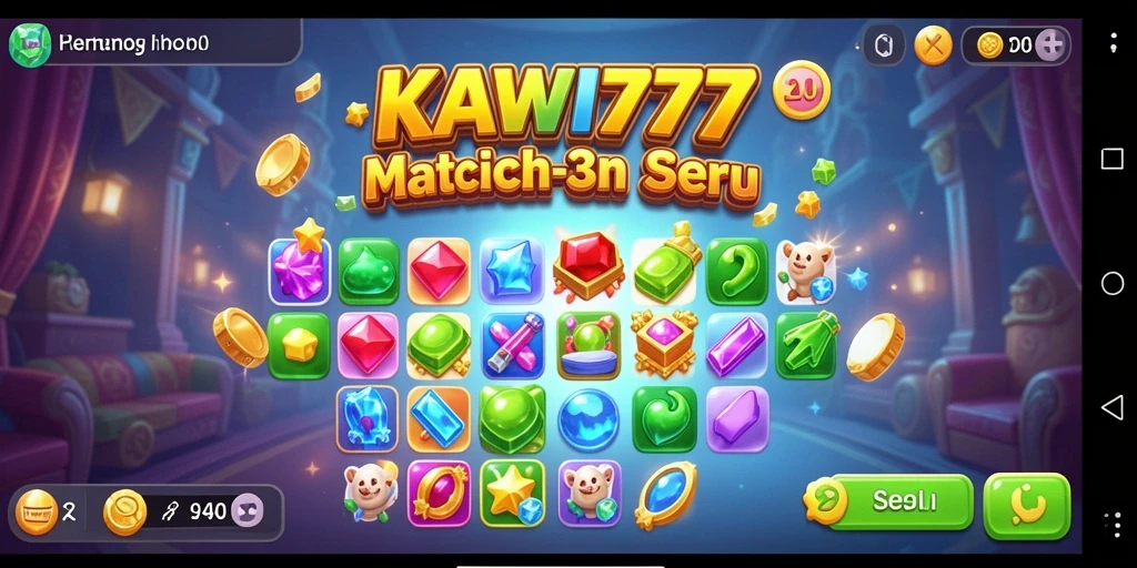 Tampilan gameplay seru dari KAWI777 dengan tantangan Match-3.