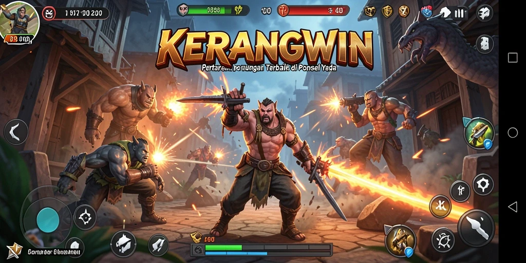 Tampilan screenshot gameplay KERANGWIN yang mendebarkan dalam pertarungan.