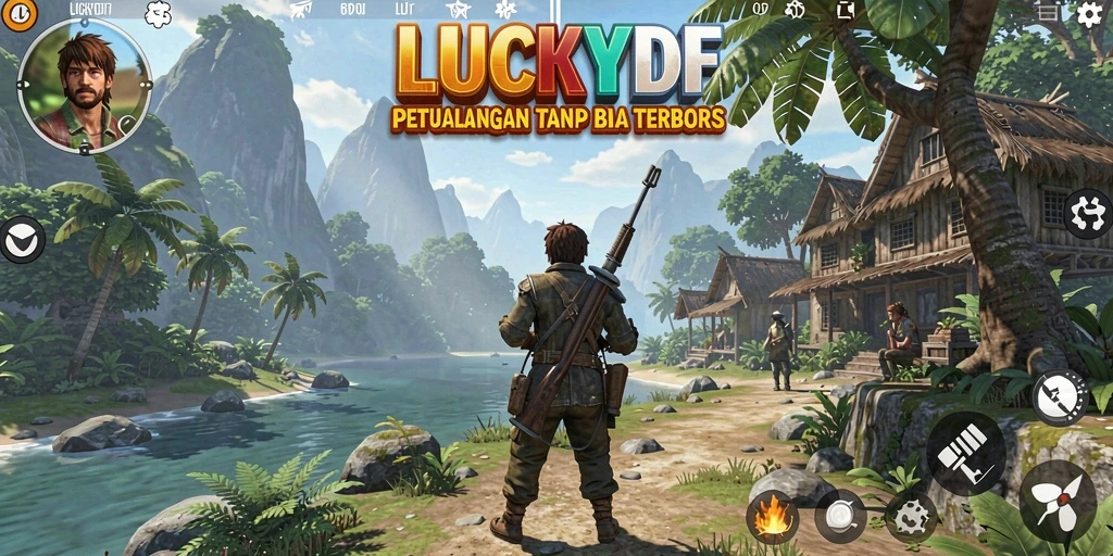 Screenshot utama LUCKYDF menampilkan dunia terbuka yang luas dengan gameplay seru.