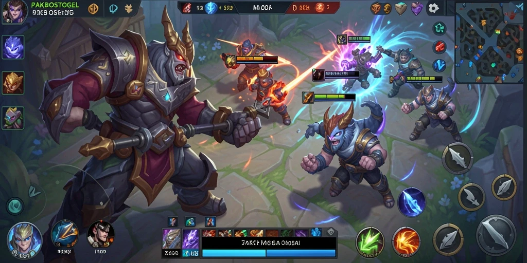 Tangkapan layar gameplay seru PAKBOSTOGEL dalam pertarungan MOBA.