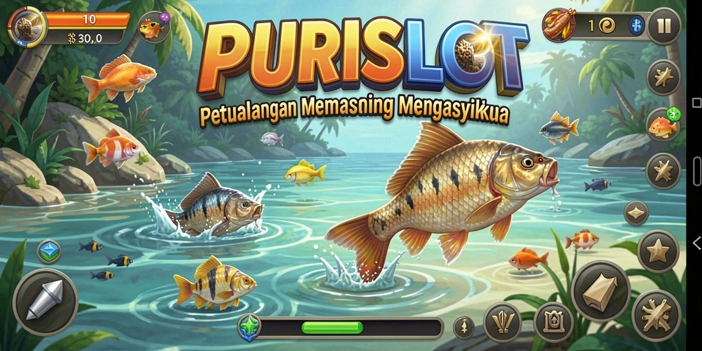 Tampilan gameplay PURISLOT yang menampilkan suasana memancing yang realistis.