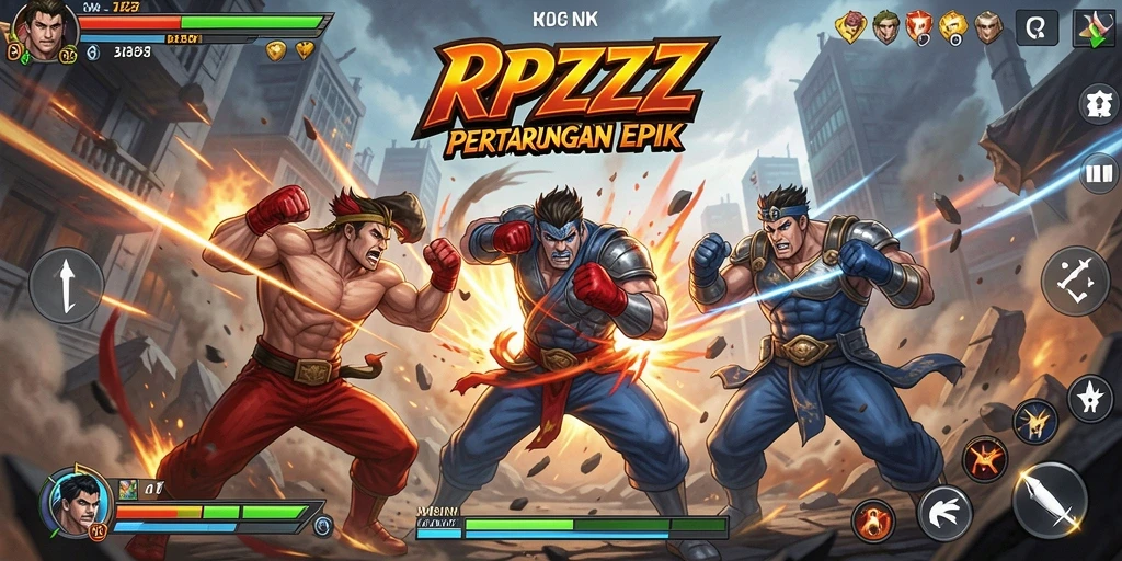 Tangkapan layar RPZZZ menampilkan karakter bertarung dalam aksi yang mendebarkan.