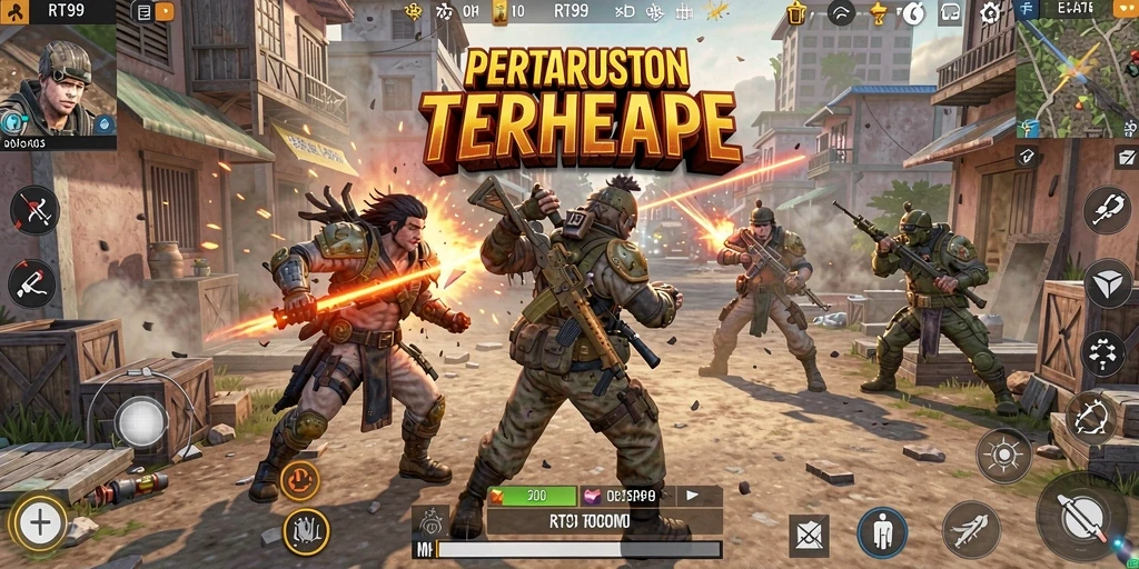 Screenshot gameplay RT99 yang intens dalam aksi Battle Royale.