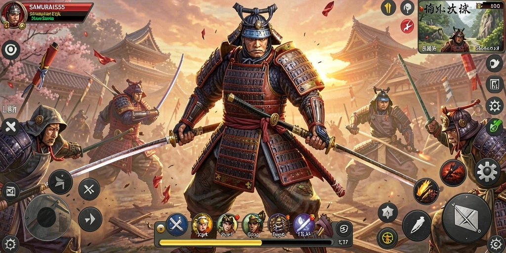 Tampilan menarik dari pertempuran epik dalam SAMURAI555 yang penuh aksi.