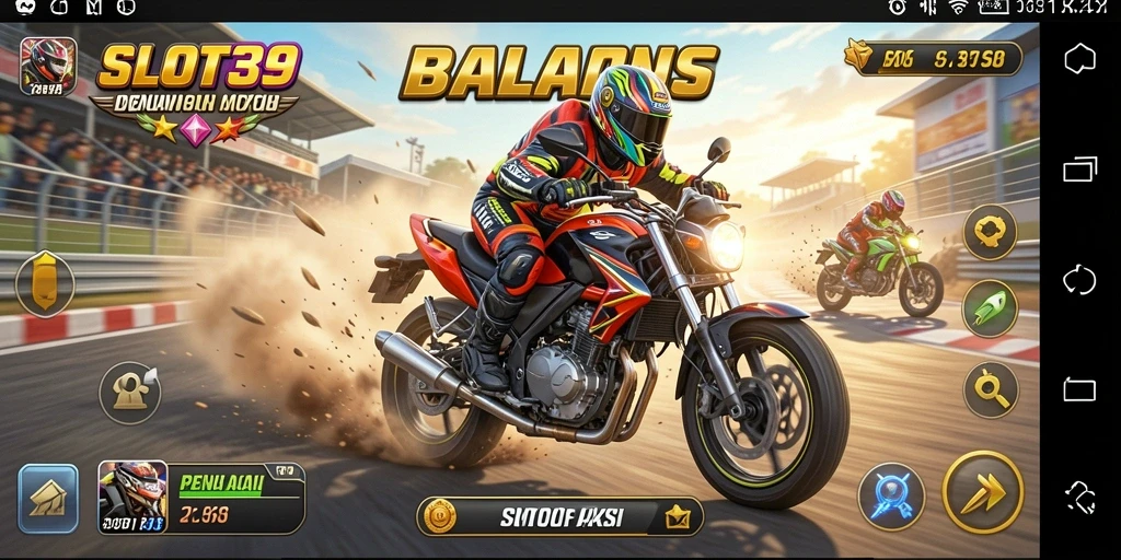 Tampilan gameplay <strong>SLOT39</strong> yang mendebarkan saat balapan motor.