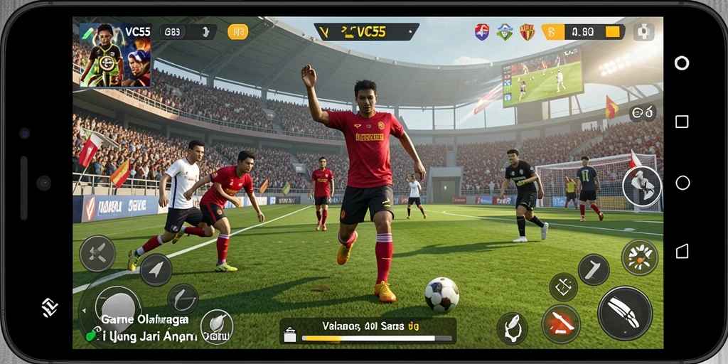 Tampilan gameplay VC55 yang menampilkan aksi seru di lapangan olahraga.