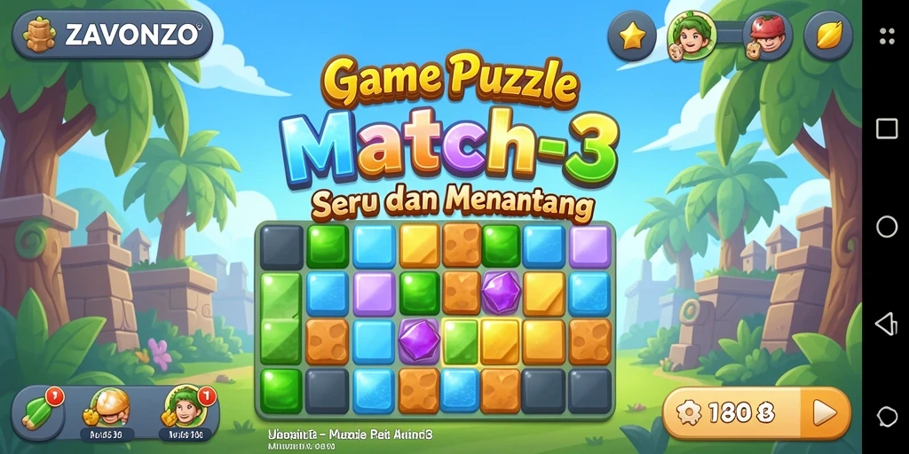 Tampilan gameplay seru di ZAVONZO dengan tantangan Match-3.