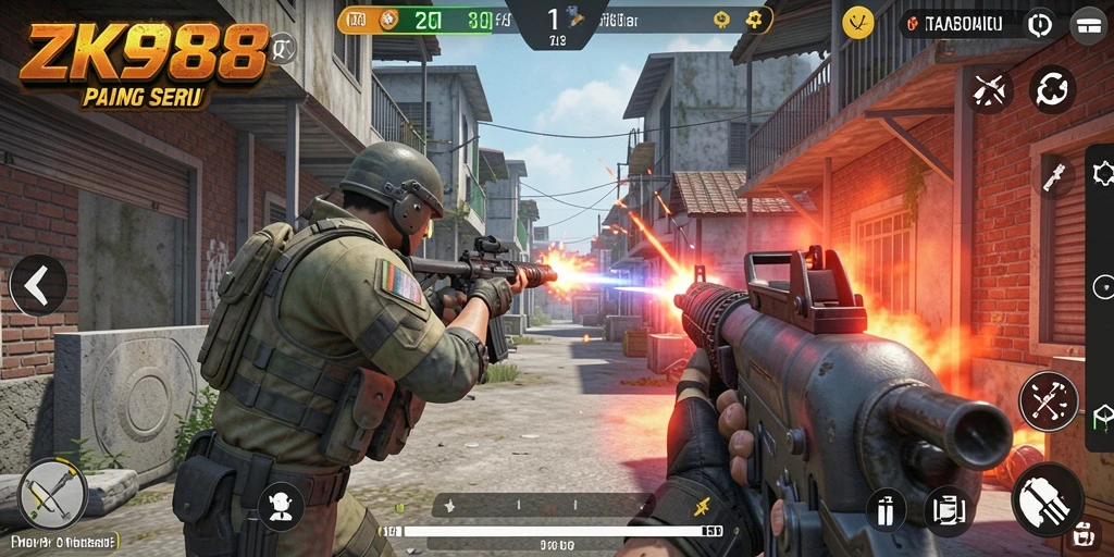 Tampilan gameplay ZK988 yang mendebarkan dalam mode TPS.